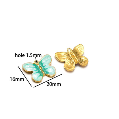 New  Fashion 18k Gold Plated Stainless Steel Enamel Butterfly Charm Pendant for DIY Necklace Jewelry Making  Accessories
