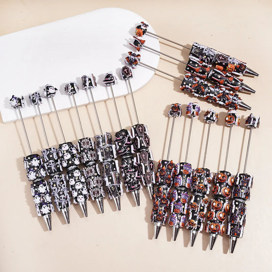 Beadable Clay Pen With Black Base Halloween and Rhinestones Assorted Style Bulk for DIY Handmade Crafts Gift Wholesale