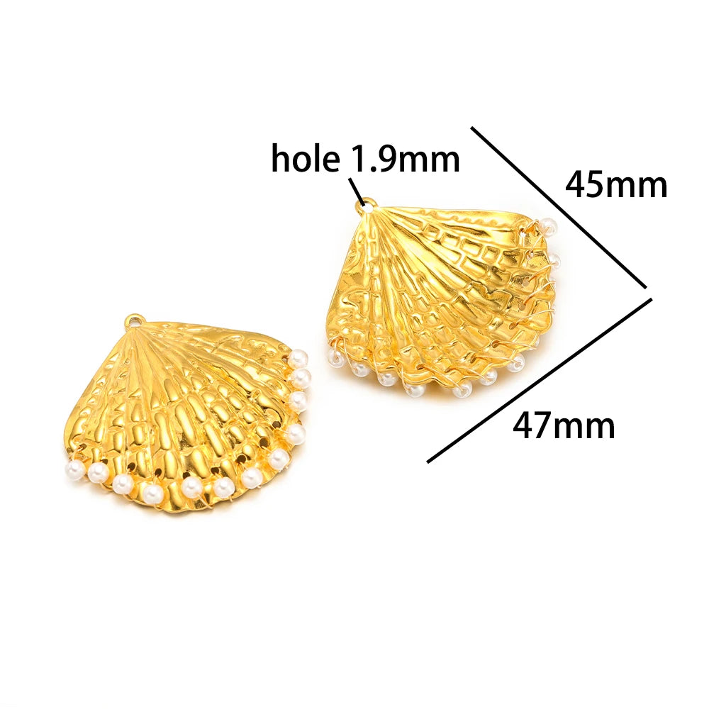 New Arrival 18k Gold Plated Stainless Steel Pearl Conch Seashell Charm Pendant for Diy Necklace Jewelry Making Accessories