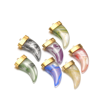 Wholesale Multicolor Glass Crescent Pendants 34 * 18mm - Bulk Horn Charms with Large 1.8mm Single Hole for Craft Supplies