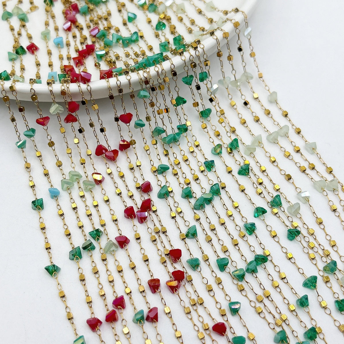 E246 Wholesale Chain Colorful Natural Crystal Stone Beads Chain Necklace Rosary Stainless Steel Chains for Custom Jewelry