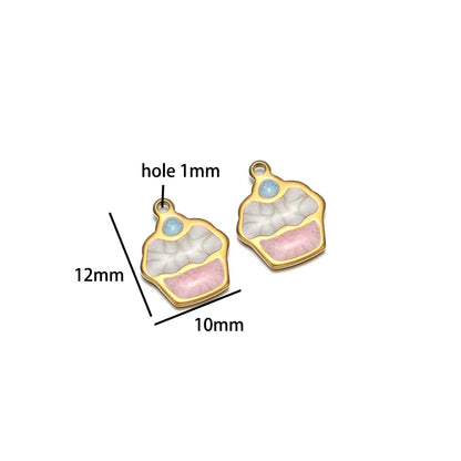 Cute Ins Colorful Enamel 18k Gold Plated Stainless Steel Cupcake Charm Pendant for Handmade Necklace Jewelry Making