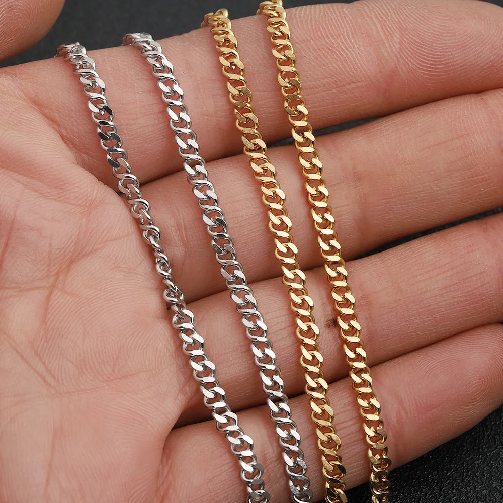 D551 Meticulous Slim Cuban Chain 18k Gold Plated Pvd Stainless Steel Necklace Rope Skinny Chain Chocker Men Hip Pop 3mm