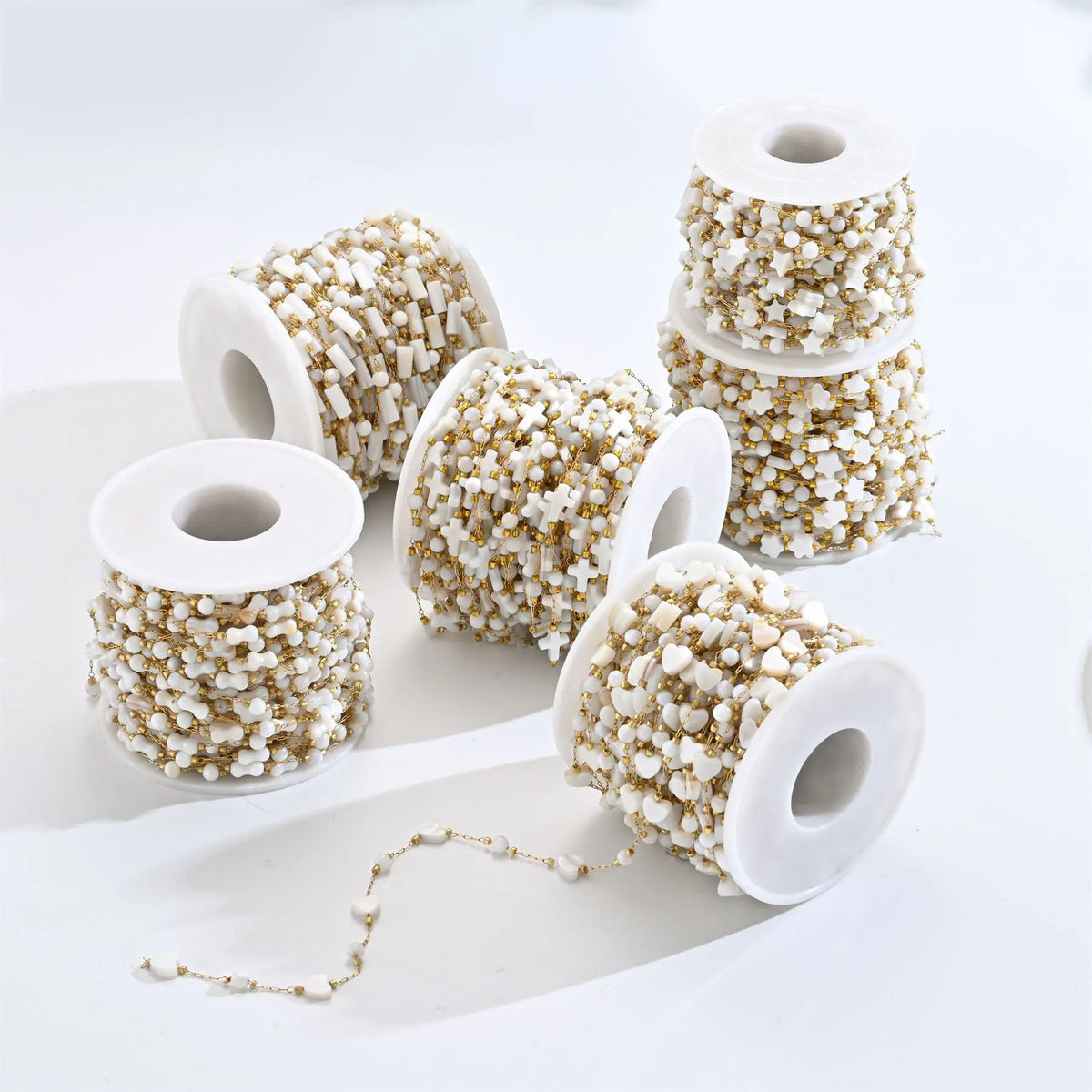 A3027 Amazing Cute Fashion Shell Beads Chain Roll Heart Star Cross Rosary Chain 18k Gold Plated for Necklace Bracelet Making