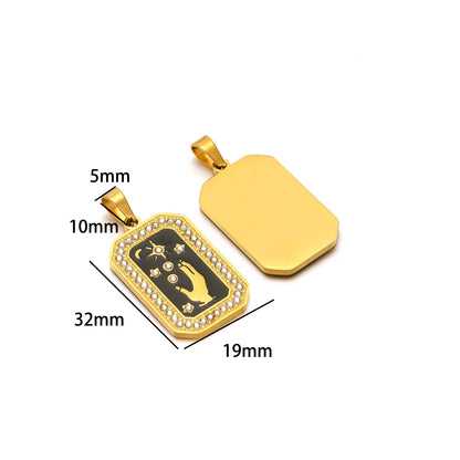 Unisex Stainless Steel Gold Plated Zircon Enamel Square Cross Charm Pendant for DIY Jewelry Making Wholesale