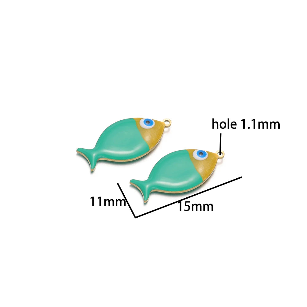5pcs/bag Children's 18k Gold Plated Stainless Steel Enamel Fish Charm Pendant for Jewelry Necklace Making Accessories