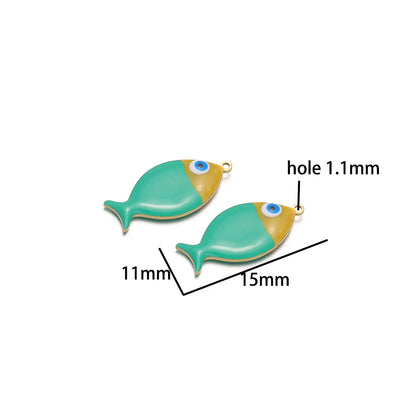 5pcs/bag Children's 18k Gold Plated Stainless Steel Enamel Fish Charm Pendant for Jewelry Necklace Making Accessories