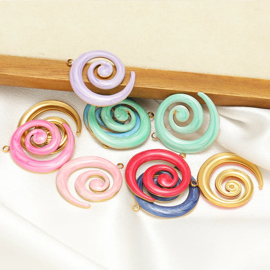 New Conch Shaped 18k Gold Plated Stainless Steel Enamel Spiral Charm Pendant for Handmade Necklace Earring Jewelry Making