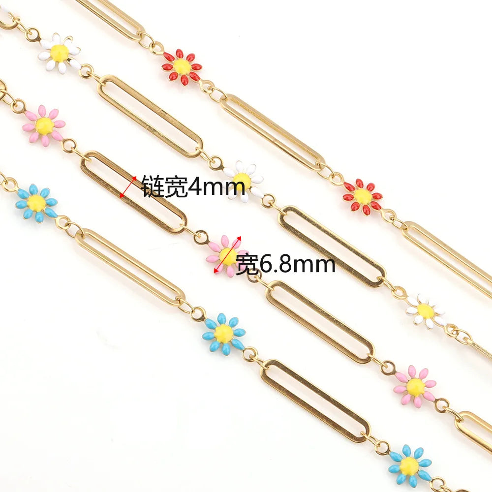 B1587 Paper Clip Daisy Enamel Chain Ins Stainless Steel Chain Jewelry Chain for Necklace Diy