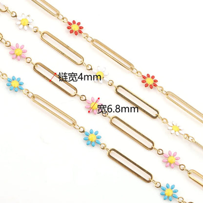 B1587 Paper Clip Daisy Enamel Chain Ins Stainless Steel Chain Jewelry Chain for Necklace Diy
