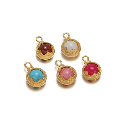 French Retro Stainless Steel 18k Gold Plated Round Gemstone Charm Pendant for Diy Jewelry Making Wholesale Jewelry Supplies