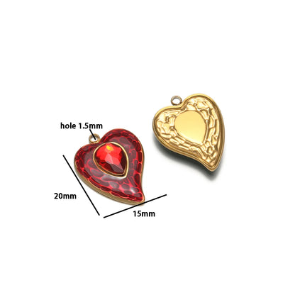 New Fashion Stainless Steel 18k Gold Plated Enamel Heart Zircon Charm Pendant for Diy Jewelry Making Wholesale