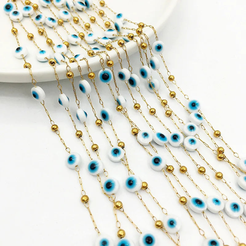 E218 New Gold Enamel Plated Chain Waterproof Stainless Steel Lucky Eye Charm Chains for Jewelry Custom Diy