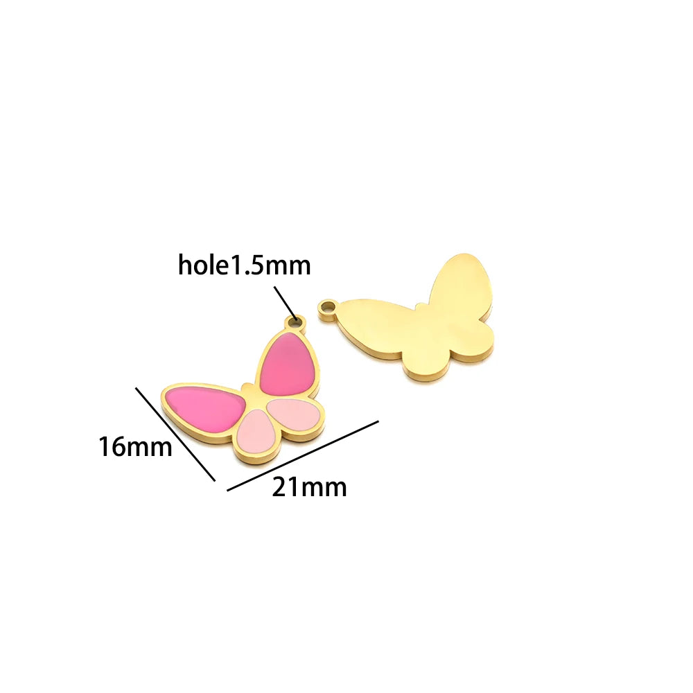 Gold Plated Stainless Steel Enamel Star Gift Bag butterfly Heart Charm Pendant for Jewelry Necklace Making Accessories