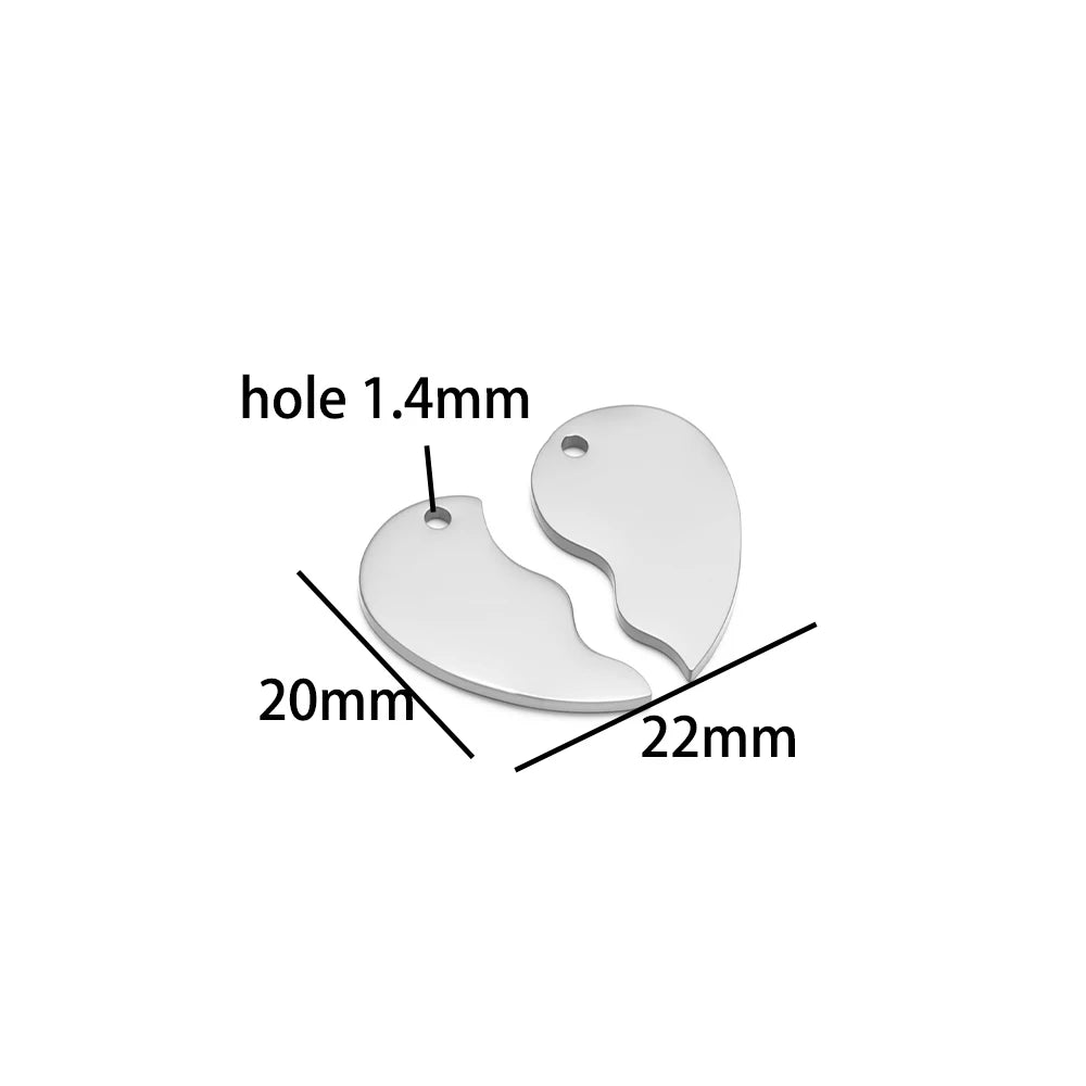 Newest Couple Stainless Steel Gold Plated Charm Heart Charm Pendants for DIY Jewelry Necklace Making