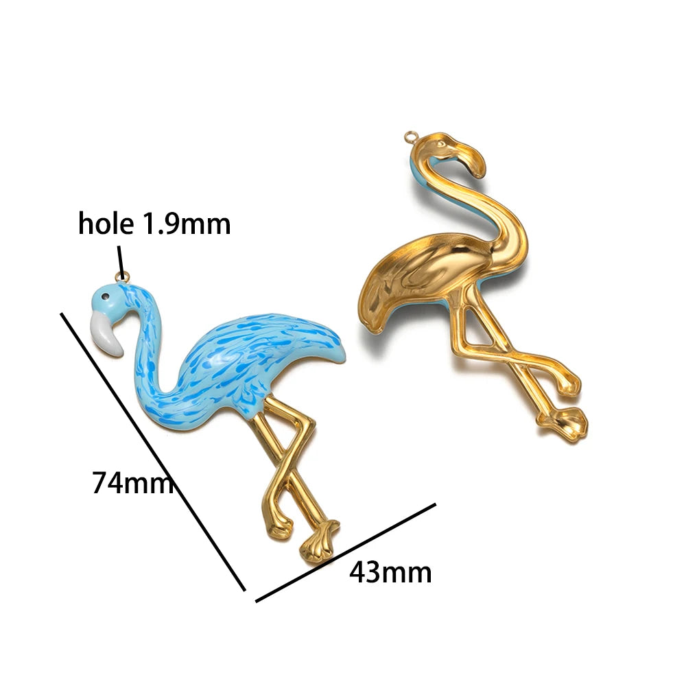 New Style Bird Pendant Stainless Steel 18k Gold Plated Oil Drop Flamingo Charm Pendant for Jewelry Necklace Making