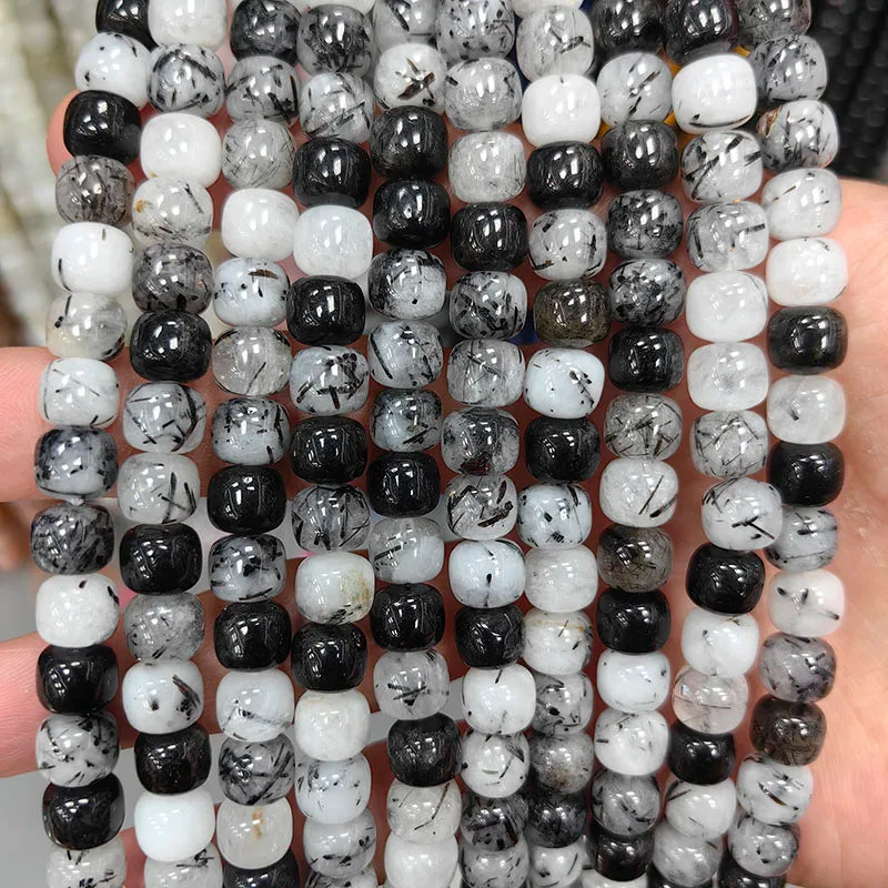 Natural Tube Stone Beads, Rounded Barrel Drum Shaped Aquamarine Kunzite Lapis Apatite Gemstone Bead for Jewelry Making 7x8mm