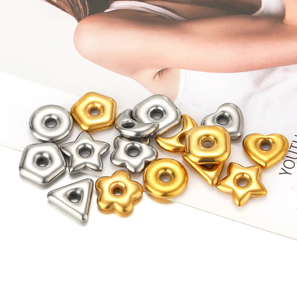 Non Tarnish Stainless Steel18k Gold Plated Hollow Star Heart Square Flower Charms Pendant for DIY Jewelry Earring Making