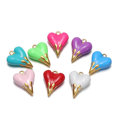 5pcs/bag Stainless Steel 18k Gold Plated Enamel Heart Charm Pendant for Diy Jewelry Necklace Earring Making Bulk