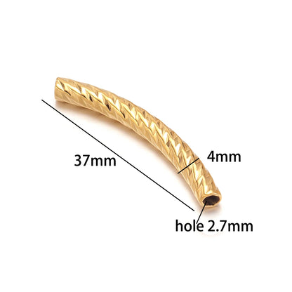 Gold Plated Stainless Steel Multi Patterns Embossed Curved Tube Bend Charm Pendant for DIY Jewelry Making Accessories