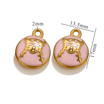 Stainless Steel 18K Gold Plated Colorful Sports Ball-Shaped Pendants DIY Bracelets Keychains Accessories Drip-Coating Parts