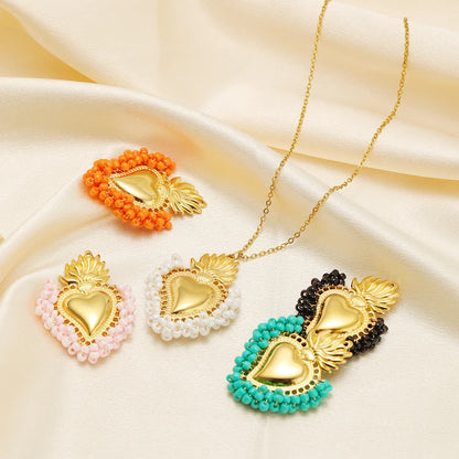 Bead Heart Pendants 18k Gold Plated Stainless Steel Heart Charm Pendant for DIY Necklace Jewelry Making Jewelry Findings