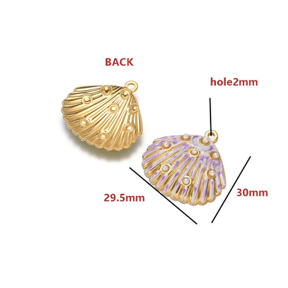 Gold Plated Seashell Charm Striped Shell Pendant with Pearl Single Sided Enamel  DIY Beach Jewelry Making Supplies Wholesale