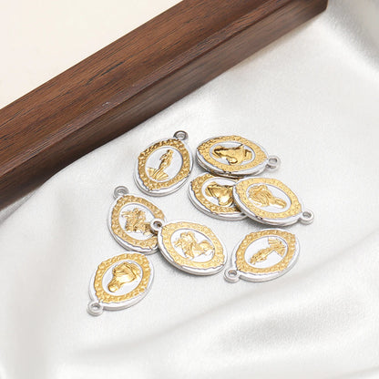 Vintage Stainless Steel 18k Gold Plated Religious Virgin Mary Figure Oval Charms Pendant for DIY Jewelry Necklace Making