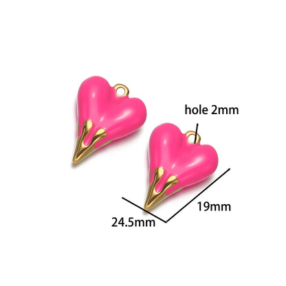 5pcs/bag Stainless Steel 18k Gold Plated Enamel Heart Charm Pendant for Diy Jewelry Necklace Earring Making Bulk