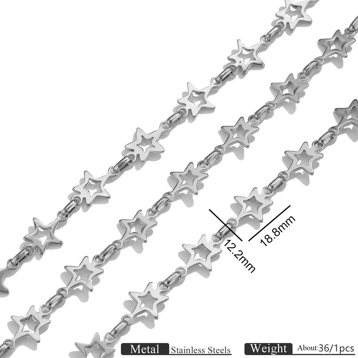 D608 Tarnish Free18k Gold-plated Stainless Steel Hollow Five-pointed Star Handmade Chain for DIY Accessories Chains