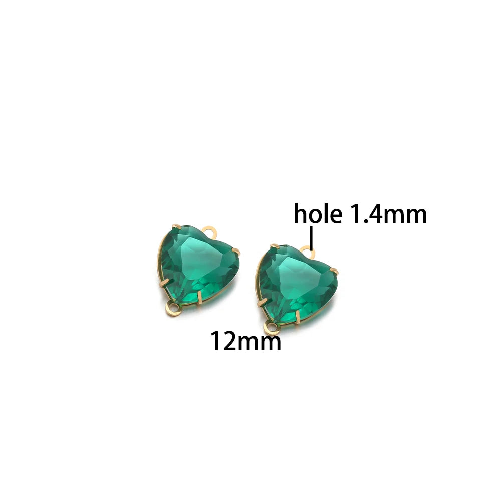 12mm Stainless Steel Gold Plated Double Hole Love Heart Crystal Charm Pendant for Jewelry Necklace Making Jewelry Accessories