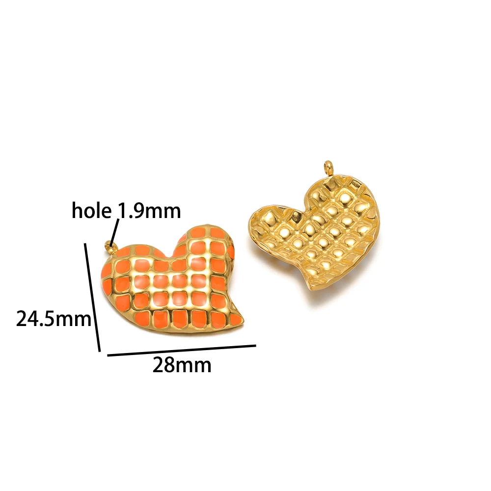 Bohemian Style 18k Gold Plated Stainless Steel Colorful Enamel Heart Charm Pendant for DIY Necklace Jewelry Making