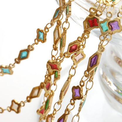 D842 Fashion Clover Flower Stainless Steel Chain Enamel Bulk Roll Necklace Bracelet Making Chain Jewelry Findings