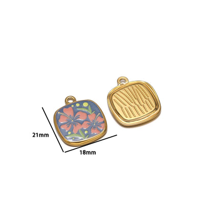 Trendy Stainless Steel 18k Gold Plated Enamel square Flower Charm Pendant for Diy Jewelry Making Wholesale