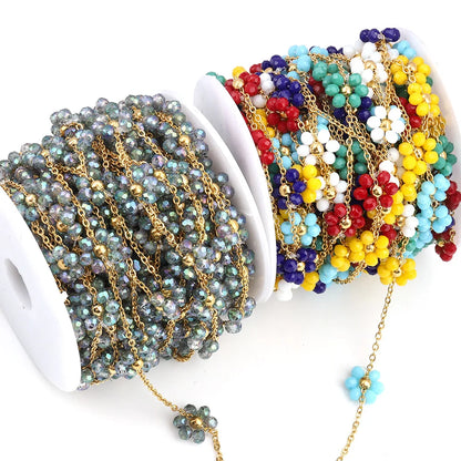 B2403 Stainless Steel Chain Multi Color Flower Chain Crystal Stone Chain Jewelry Making