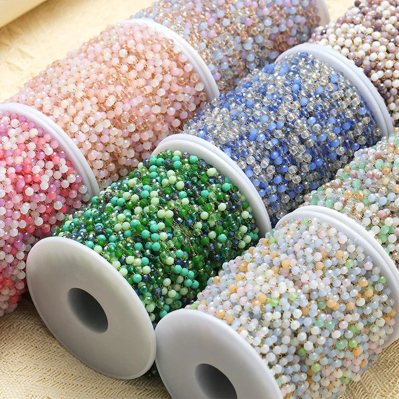 E747 3mm Bead Chain Stainless Steel Crystal Jewelry Chain Colorful Beaded Chain Diy Necklace Bracelet Jewelry Accessories