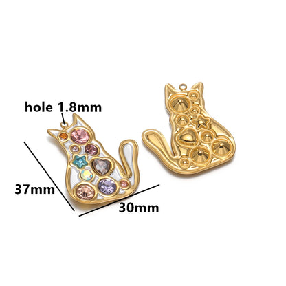 Exquisite 18k Gold Plated Stainless Steel Cat Swan Unicorn Puppy Coloured Zircon Charm Pendant for DIY Necklace Jewelry Making