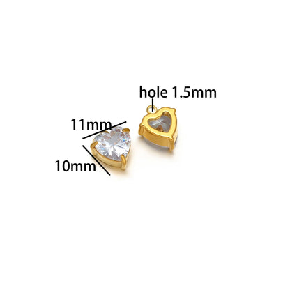Fashion DIY Jewelry Findings 18k Gold Plated Stainless Steel  Heart  Zircon Charm Pendant for Jewelry Making Accessories