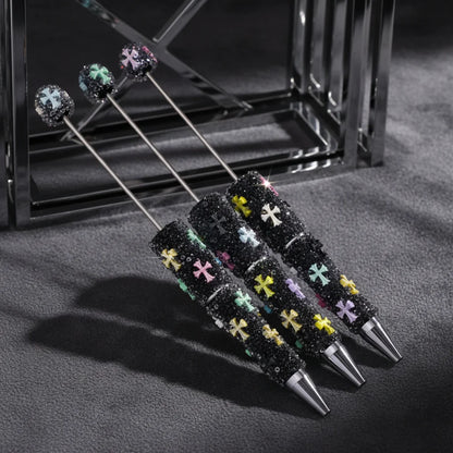 Sugar Beadable Pens with Shiny Cross Clear Rhinestones Full Cover Ballpoint Pens for DIY Beaded Pen Making