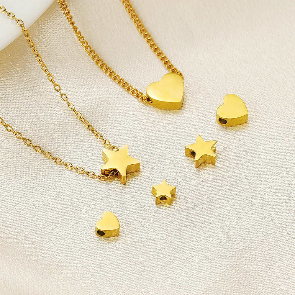 Europe Popular Pendants Stainless Steel Gold Plated Horizontal Vertical Hole Heart Star Charm Pendant for Necklace Making