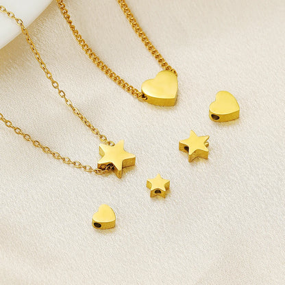 Europe Popular Pendants Stainless Steel Gold Plated Horizontal Vertical Hole Heart Star Charm Pendant for Necklace Making