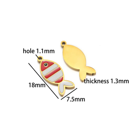TIK TOK Hotsale 18k Gold Plated Stainless Steel Enamel Flower Fish Bowknot Heart Dragonfly Charm Pendant for DIY Jewelry Making