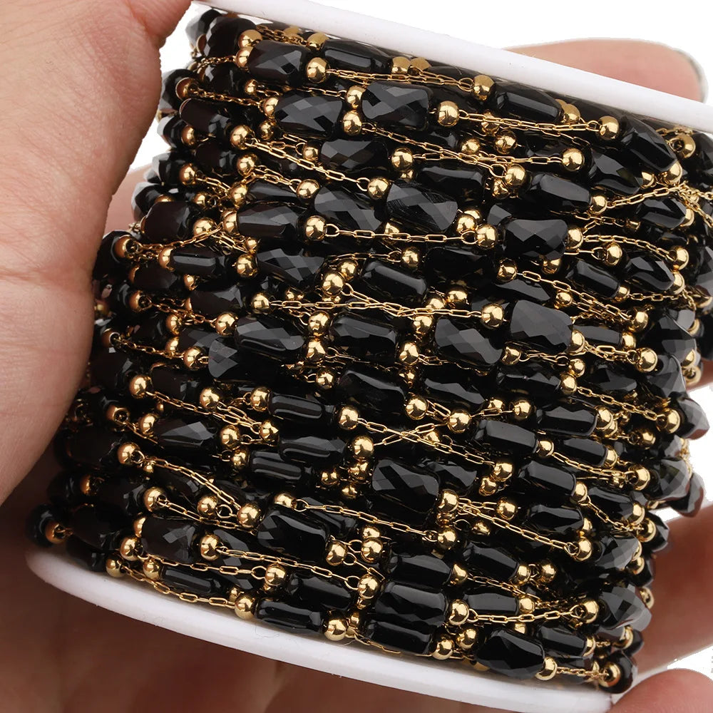 B3344 Non Tarnished Gold Bulk Chain Multi Crystal Beads Chain Ins Stainless Steel Chain for Diy