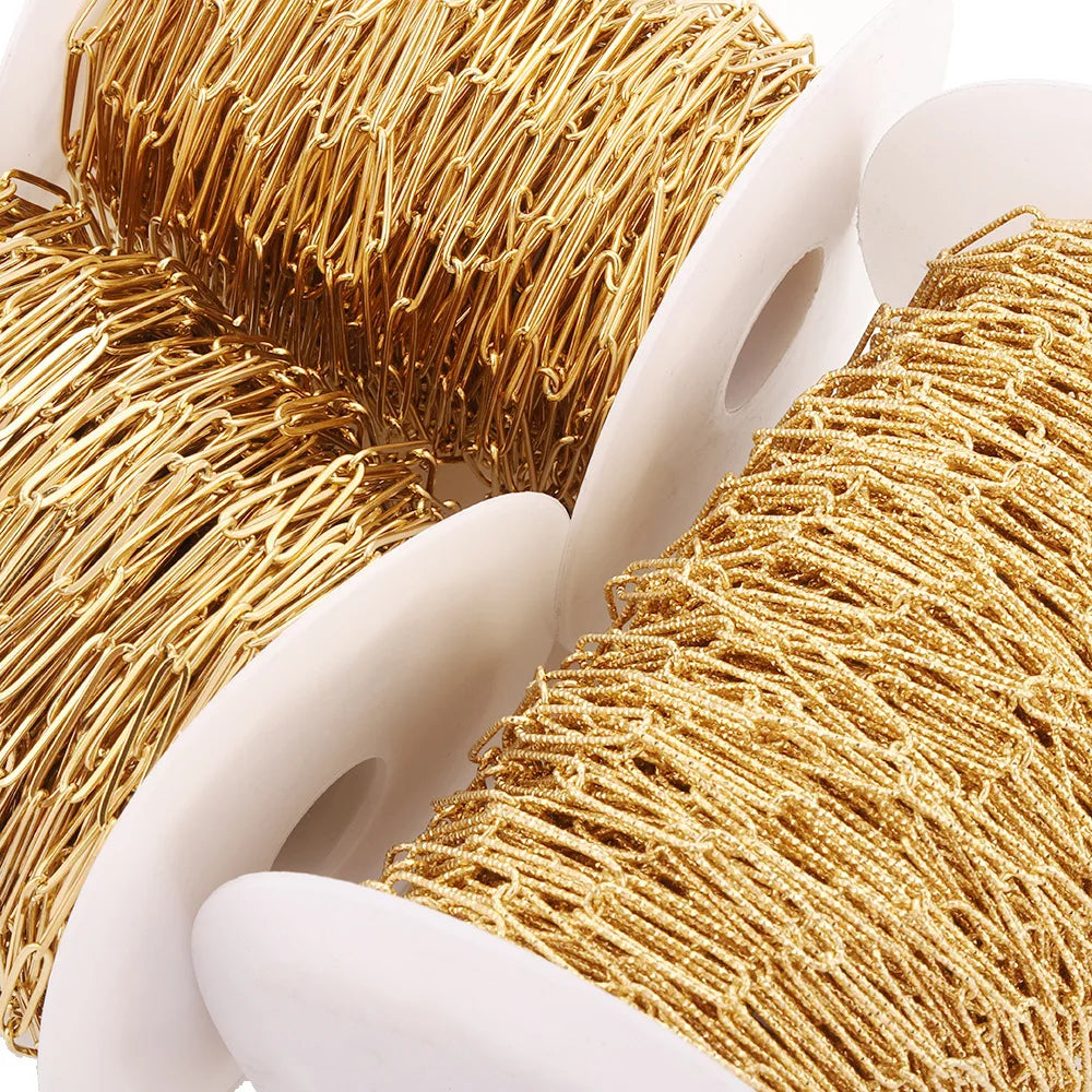 A2128 Fashion 18k Gold Plated Stainless Steel Chain Paper Clip Necklace Bracelet Jewelry Making Diy Chain