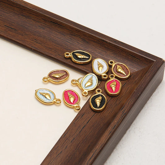 18K Gold Plated Oval-Shaped Single-Sided Drip-Style Conch Shell Pendant Multicolored Enamel Shell Charm DIY Jewelry