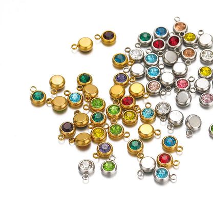 Hot Sale Colorful Pendant 304 Stainless Steel 18k Gold Plated 6mm Crystal Bead Charm Pendants for DIY Necklace Bracelet Making