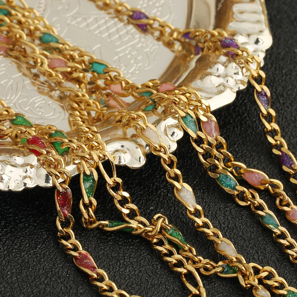 D1016 Fashion 3+1 Figaro Enamel Chains Stainless Steel Cuban Truck Roller Chains for Making Serpentine Necklace Bracelet