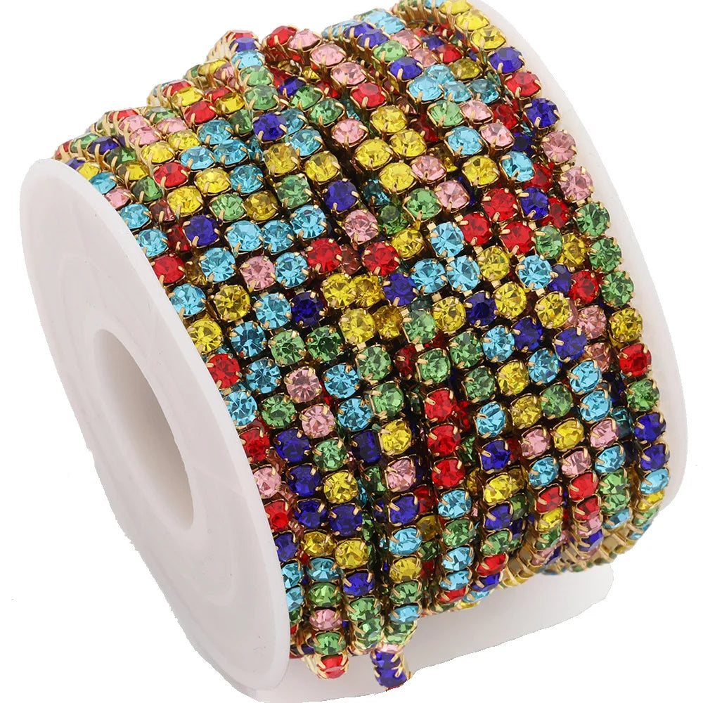 E585 Wholesales New Trend Stainless Steel Drill Diamond Chain Colorful Crystal Jewelry Making for Men and Women