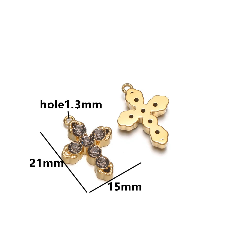 Minimalist 18k Gold Plated Stainless Steel Hollow Zircon Cross Charm Pendant for DIY Christian Religion Necklace Jewelry Making