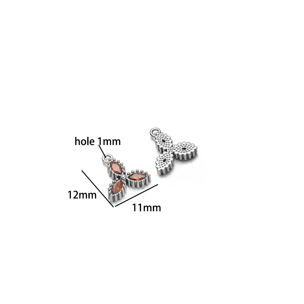 18k Gold Plated Stainless Steel Four Leaf Clover Triangular Droplet Oval Heart Zircon Charm Pendant for DIY Jewelry Making